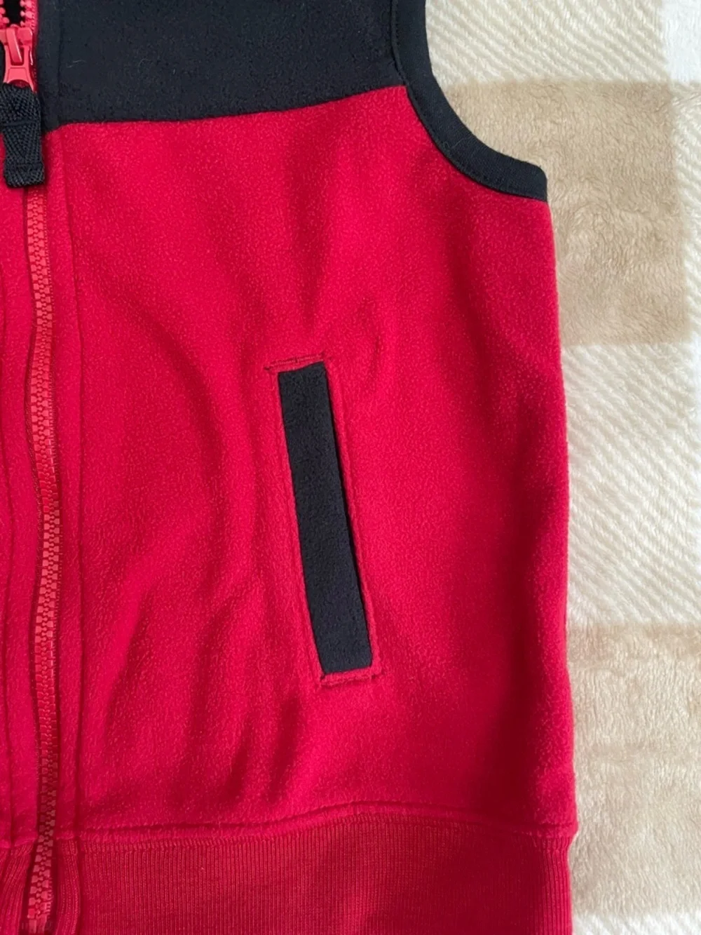 Carter's 18-24 Months Red and Black Fleece Vest with Tan Sherpa Collar EUC
